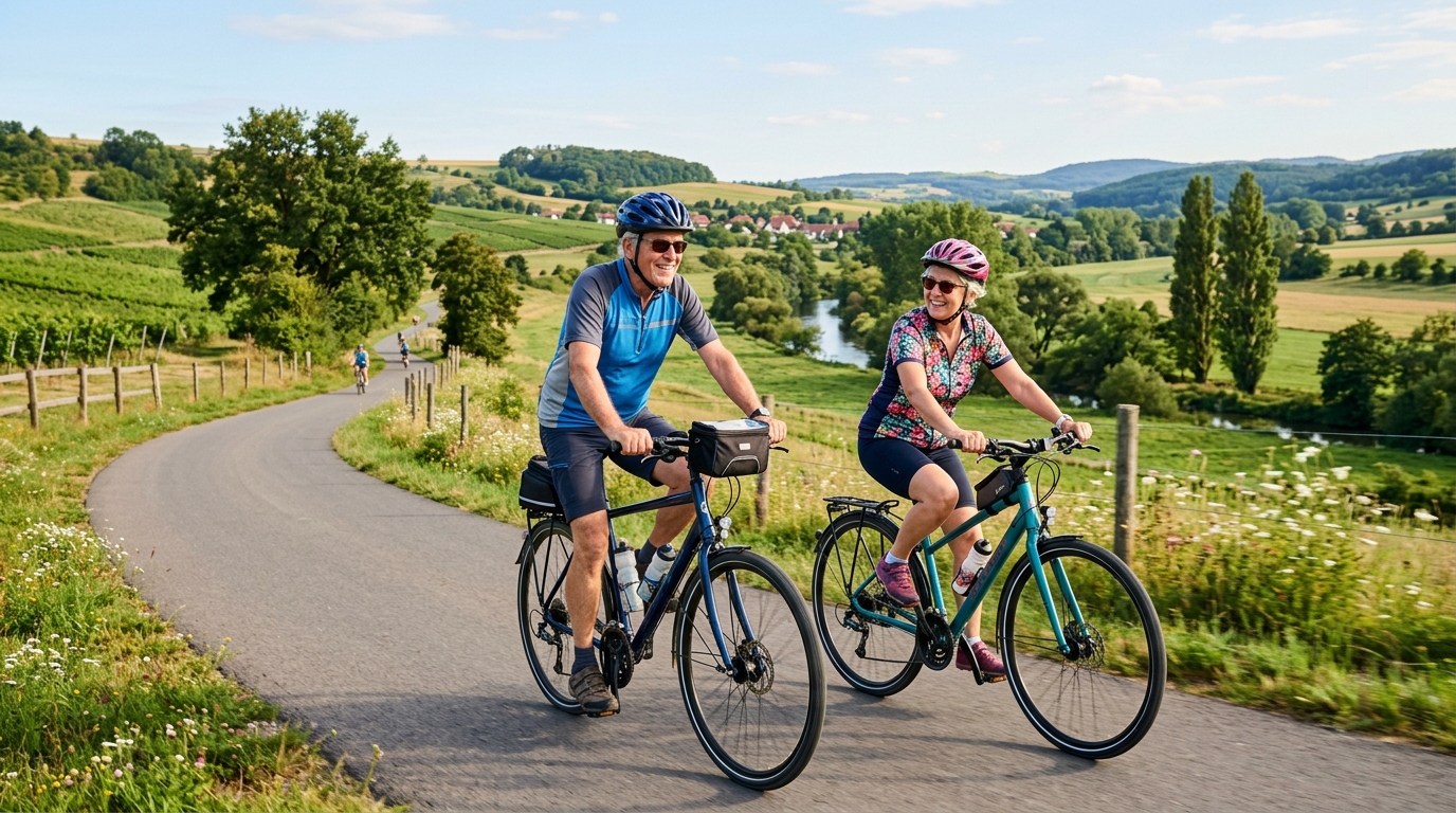 Idősebb pár kerékpározás közben